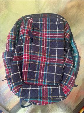 Vera Bradley Quilted Plaid Backpack in Navy, Red & Teal